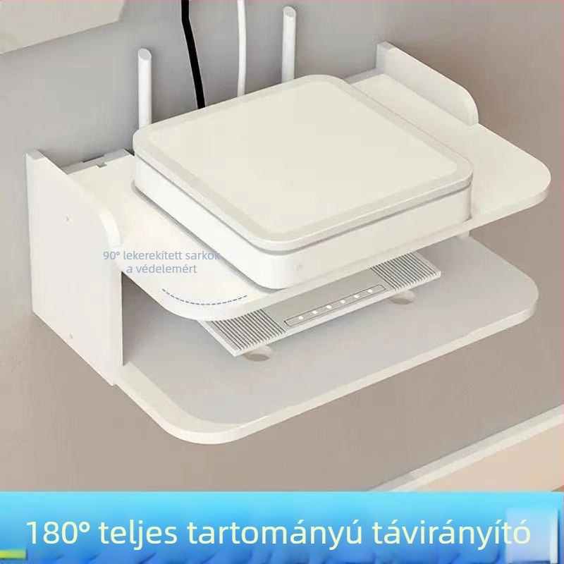 Vezeték nélküli router tárolódoboz falra szerelhető WiFi tárolóállvány macskáknak való set-top boxhoz, falra akasztható, lyukasztásmentes polc