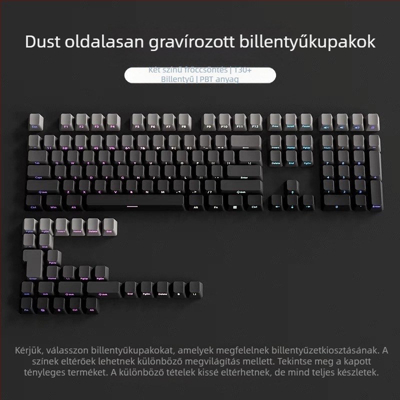Pbt áttetsző billentyűsapkák oldalsó gravírozott mintákkal, mikrocsiszolt felület, 131 billentyű, hatszínű színátmenetes festékszublimáció, divatos, mechanikus billentyűzetekkel kompatibilis