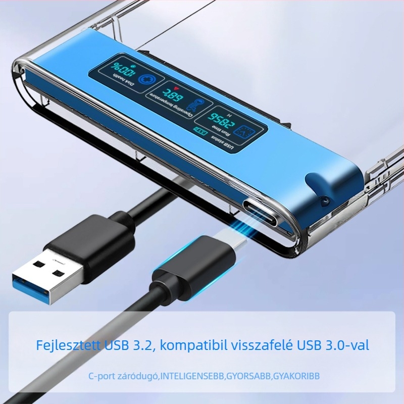 Shuole képernyőkijelző merevlemez-doboz USB3.2 kompatibilis a 3.0TYPE-C külső 2,5"-os SATA notebook szilárdtest SSD-vel