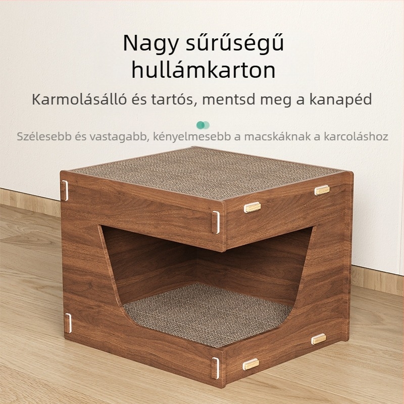 Macskakaparó tábla Macskafészek Integrált kopásálló hulladékálló karmőrlő Tartós macskakaromház Hullámpapír macskaház villa