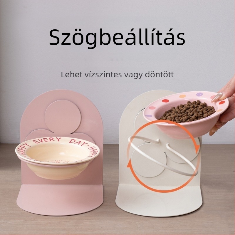 Kerámia magas lábú tál, levehető kismacskatál, macska- és kutyatál, nyaki gerincvédő, ütésálló macskaeledel-tál, itatótál, dönthető tál