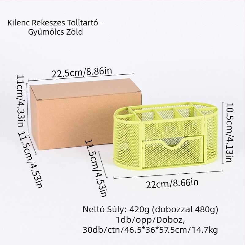 Fém vasháló kilenc rácsos tárolódoboz asztali tolltartó, eladó írószer vödör új stílusú fiókos tárolódoboz tolltartóval nagykereskedelemben