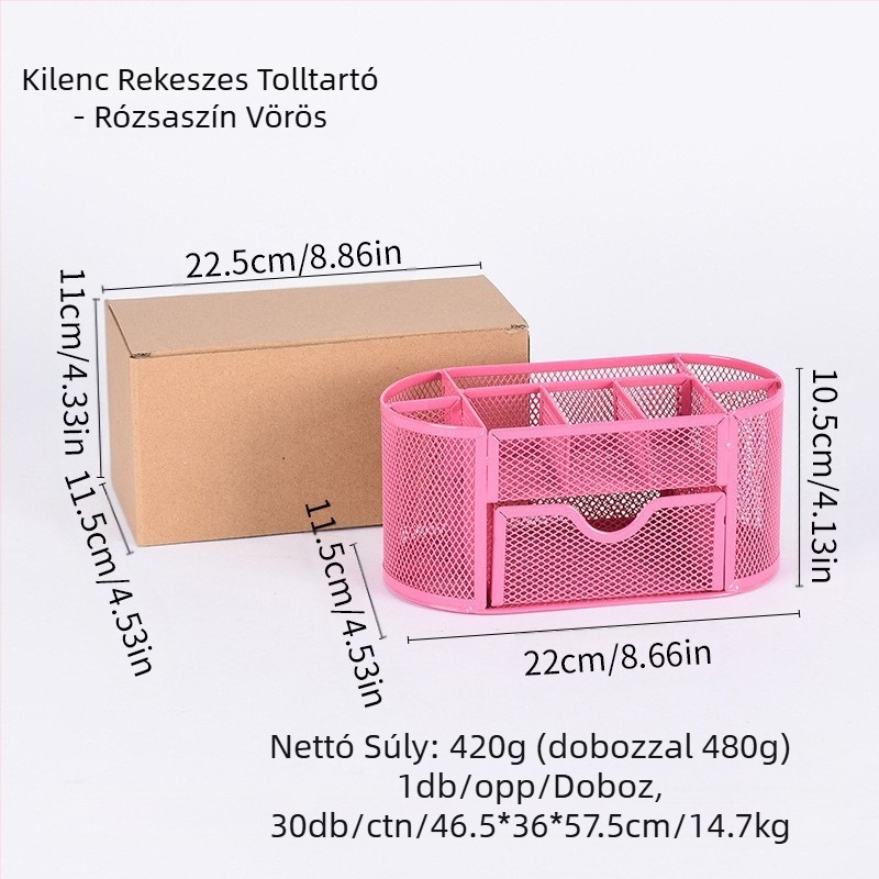 Fém vasháló kilenc rácsos tárolódoboz asztali tolltartó, eladó írószer vödör új stílusú fiókos tárolódoboz tolltartóval nagykereskedelemben