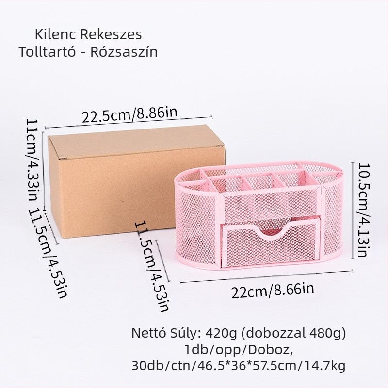 Fém vasháló kilenc rácsos tárolódoboz asztali tolltartó, eladó írószer vödör új stílusú fiókos tárolódoboz tolltartóval nagykereskedelemben