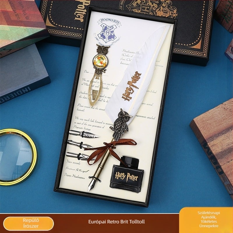 Európai retro mágikus főiskolai lúdtoll ajándékdobozban mártogatós toll angol szél kéz számla napló toll aláírás toll nagykereskedelem