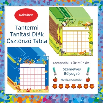 Tantermi tanítási ösztönző kártya ütemterv rajzfilm általános iskolás diák testreszabott óvodai pecsétkártya jutalmazó asztal