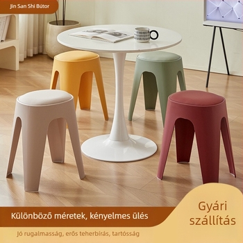 Háztartási műanyag szék, egymásra rakható tárolószék, modern egyszerű éttermi szék, bőr, puha táska, párnázott műanyag kerek szék