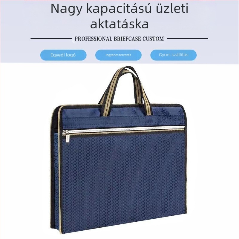 Nagykereskedelmi hordozható Oxford szövetből készült konferencia aktatáska irodai cipzáras irattartó táska adattároló táska irattartó táska nyomtatott logóval