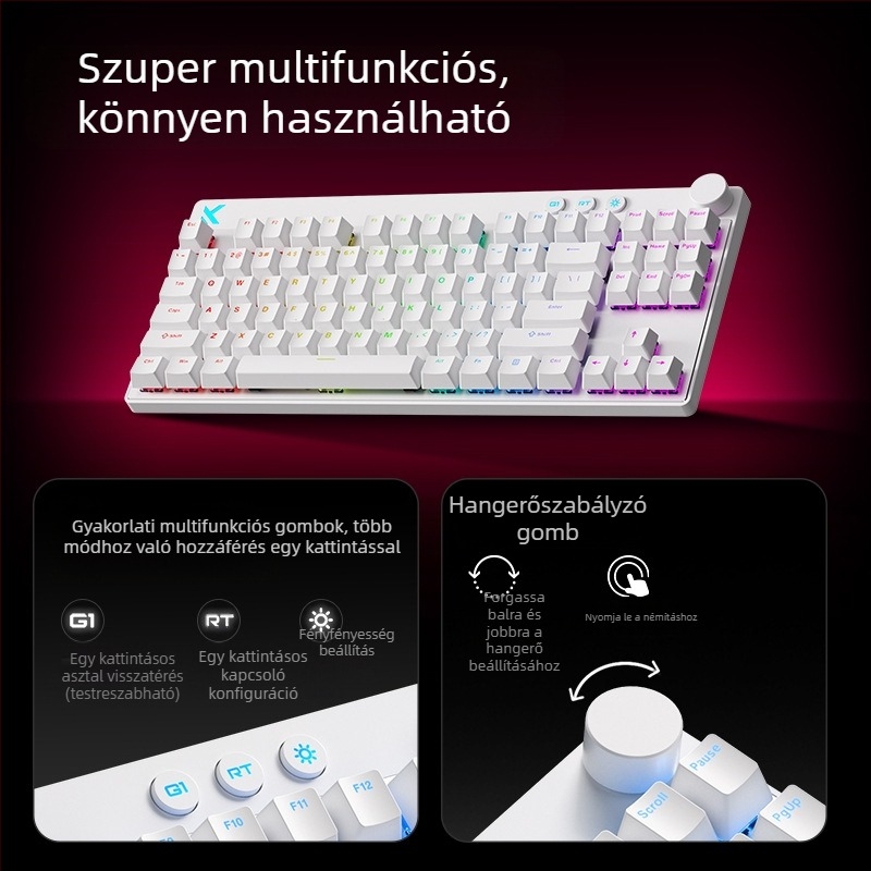 Mchose Mix87 mágneses tengelyű e-sport mechanikus billentyűzet Argb világításeffektussal, testreszabott játékhoz való vezetékes billentyűzet