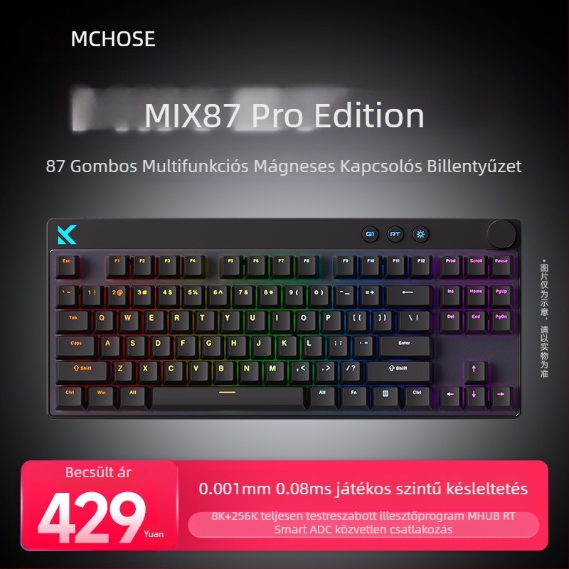 Mchose Mix87 mágneses tengelyű e-sport mechanikus billentyűzet Argb világításeffektussal, testreszabott játékhoz való vezetékes billentyűzet