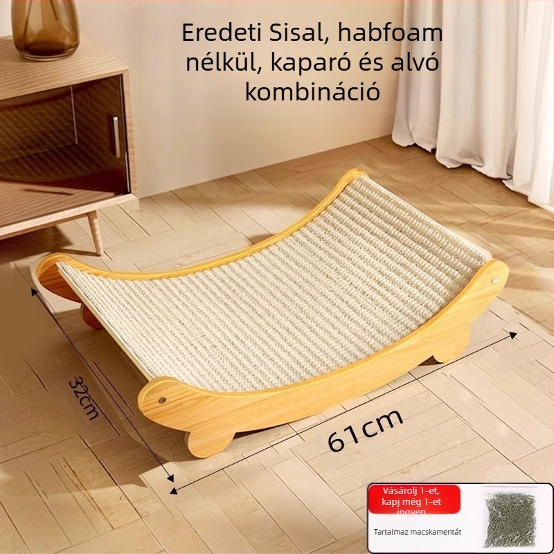 Szizál macskakaparódeszka, kopásálló nagy macskakaromdeszka, macskafészek, integrált macskavédő, karcálló kanapépárna