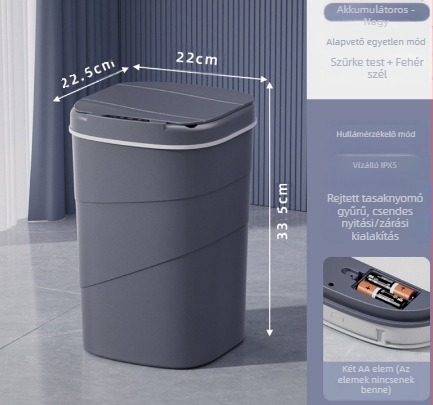 25 éves új okos szemetes beépített kék világító nyomógyűrűvel, felnyitható tetejű, 18 literes, forgó mintázatú okosszenzoros szemetes