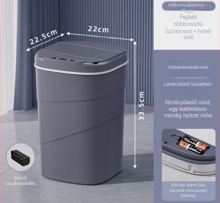 25 éves új okos szemetes beépített kék világító nyomógyűrűvel, felnyitható tetejű, 18 literes, forgó mintázatú okosszenzoros szemetes