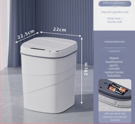 25 éves új okos szemetes beépített kék világító nyomógyűrűvel, felnyitható tetejű, 18 literes, forgó mintázatú okosszenzoros szemetes