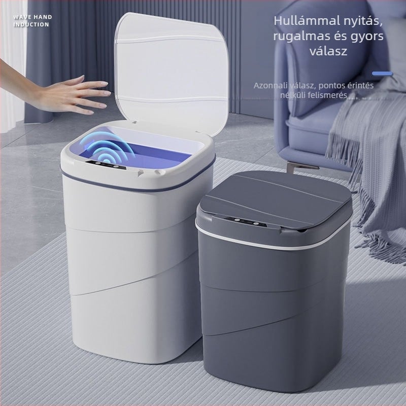 25 éves új okos szemetes beépített kék világító nyomógyűrűvel, felnyitható tetejű, 18 literes, forgó mintázatú okosszenzoros szemetes