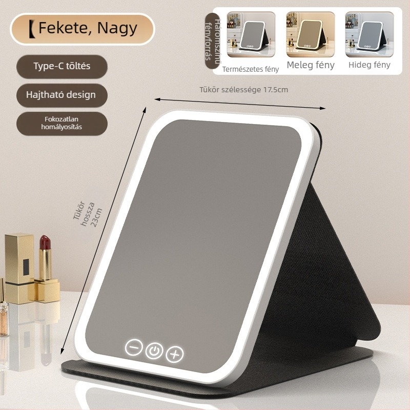 HD sminktükör asztali led lámpával asztali öltözőtükör lámpával kis tükör kényelmes diákszálló összecsukható új termék