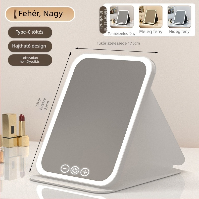 HD sminktükör asztali led lámpával asztali öltözőtükör lámpával kis tükör kényelmes diákszálló összecsukható új termék