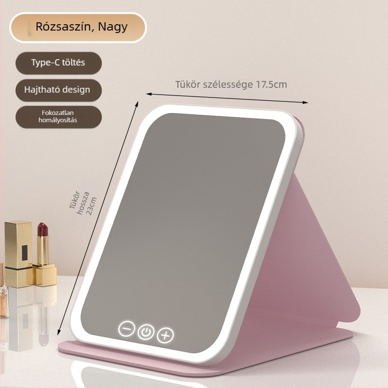 HD sminktükör asztali led lámpával asztali öltözőtükör lámpával kis tükör kényelmes diákszálló összecsukható új termék