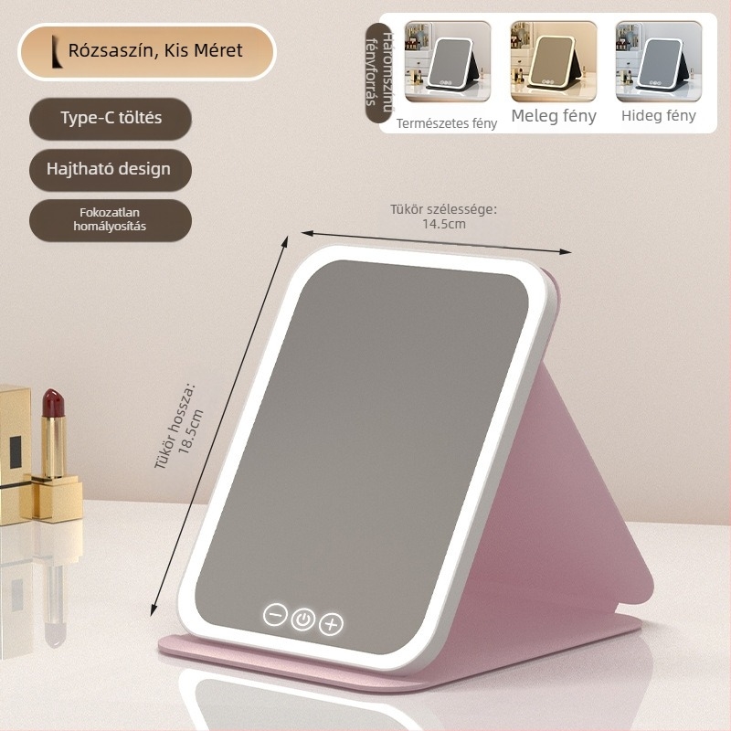 HD sminktükör asztali led lámpával asztali öltözőtükör lámpával kis tükör kényelmes diákszálló összecsukható új termék