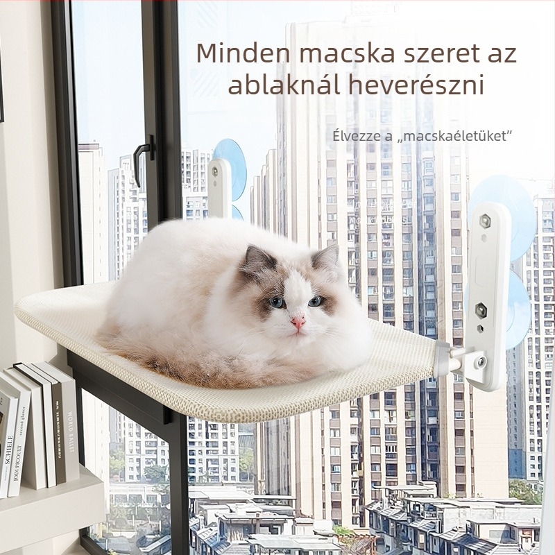 Macska ablakban használható függőágy szívócsészékkel, üvegből készült macskapihenő, balkonra tervezett függő mászókeret
