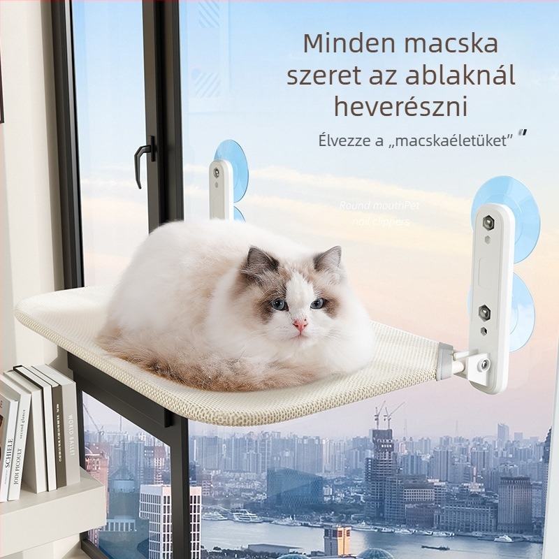 Macska ablakban használható függőágy szívócsészékkel, üvegből készült macskapihenő, balkonra tervezett függő mászókeret