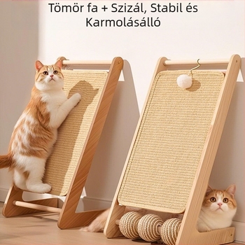 Szizál macskakaparó deszka, tömörfa, kopásálló és nem vedlő függőleges macskakaparó pad, macskakarom deszka, macskakaparó oszlop, szizál kötél macskajáték