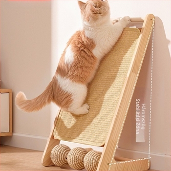 Szizál macskakaparó deszka, tömörfa, kopásálló és nem vedlő függőleges macskakaparó pad, macskakarom deszka, macskakaparó oszlop, szizál kötél macskajáték