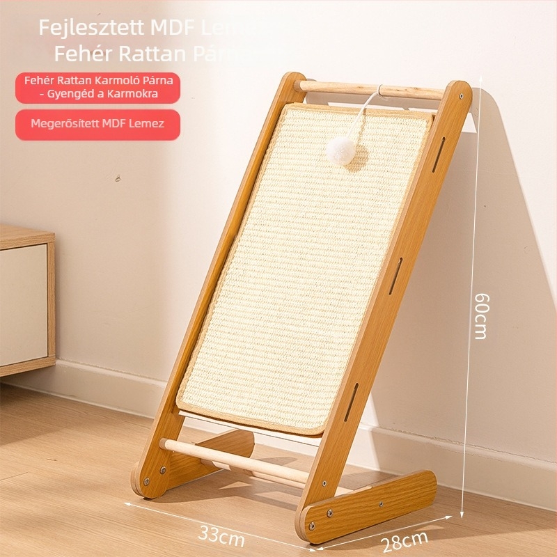 Szizál macskakaparó deszka, tömörfa, kopásálló és nem vedlő függőleges macskakaparó pad, macskakarom deszka, macskakaparó oszlop, szizál kötél macskajáték