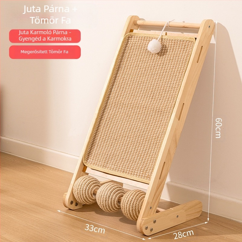 Szizál macskakaparó deszka, tömörfa, kopásálló és nem vedlő függőleges macskakaparó pad, macskakarom deszka, macskakaparó oszlop, szizál kötél macskajáték