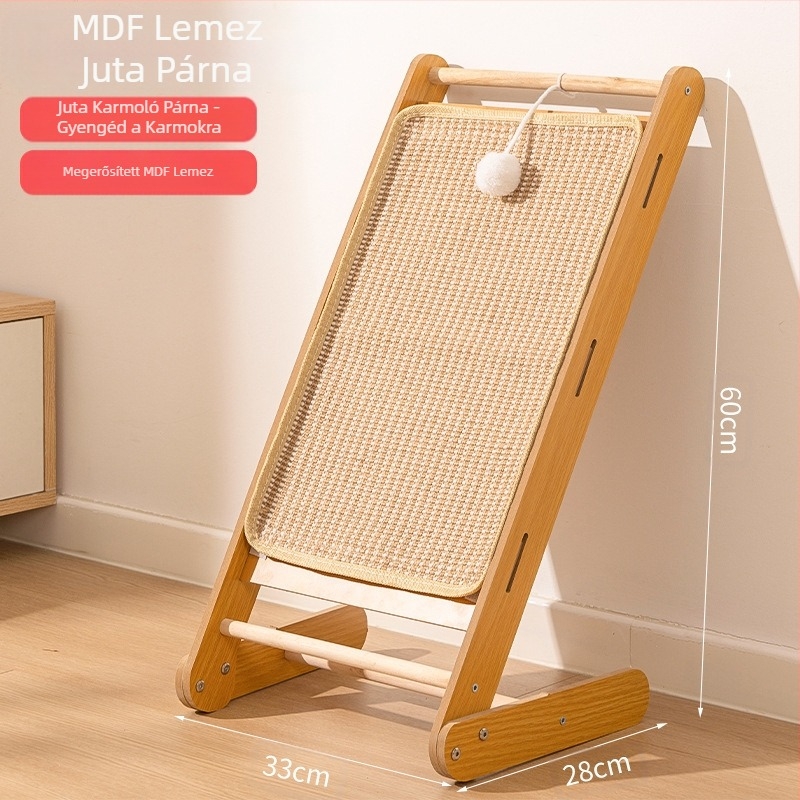 Szizál macskakaparó deszka, tömörfa, kopásálló és nem vedlő függőleges macskakaparó pad, macskakarom deszka, macskakaparó oszlop, szizál kötél macskajáték