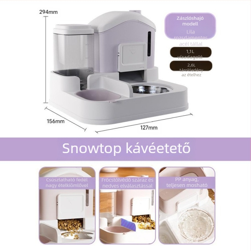 Macskatál Macskaeledel-tál Snow House Automata etető itató Integrált felborulásgátló kisállat macska kölyökkutya rizstál dupla tál