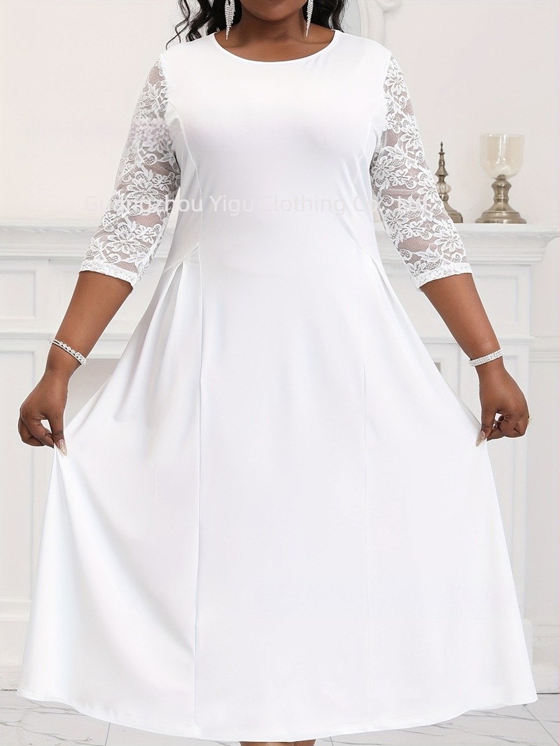 Külkereskedelmi Határokon Átnyúló Új Termék Plus Size Divatos Ruha Női Egyszínű Elegáns Ruha Kerek Nyakú Rövid Ujjú Nyári Ruha Amazon