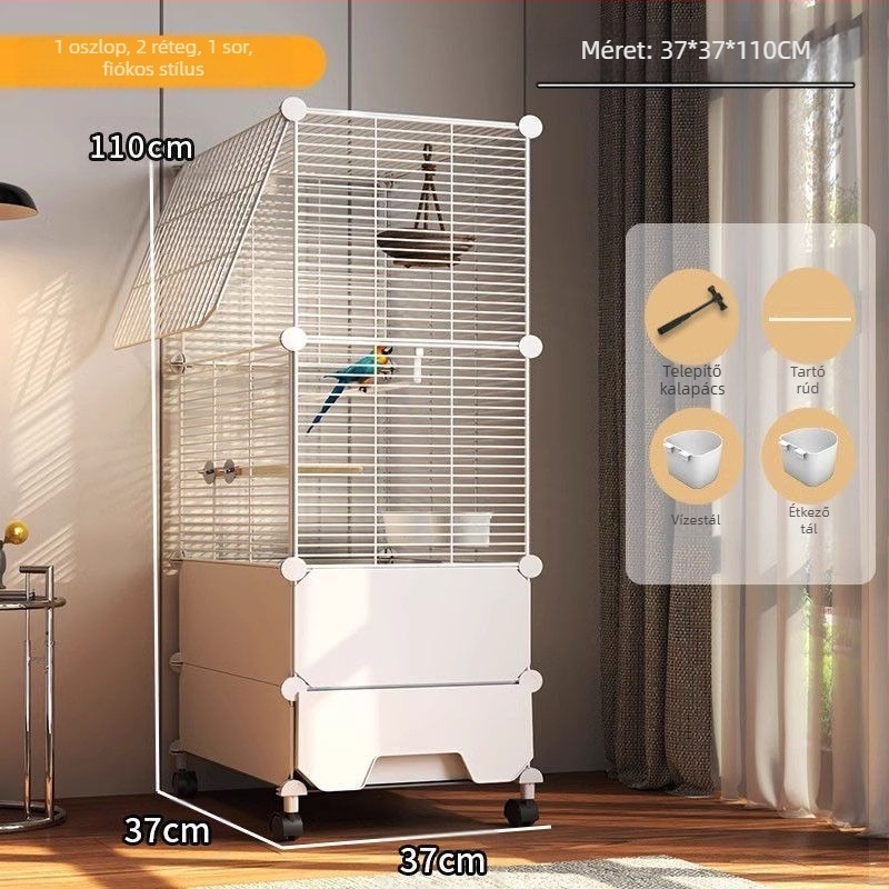 Nagy, cseppálló madárkalitka papagájoknak, kakaduknak, seregélyeknek, nagy seregélyeknek, hullámos papagájoknak és kanáriknak, luxus kerti villa