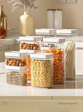 Testreszabott, lezárt üvegek gabonafélékhez, konyhai tároló, élelmiszeripari minőségű átlátszó műanyag üvegek, dobozok, snackek, szárazáru-tároló üvegek