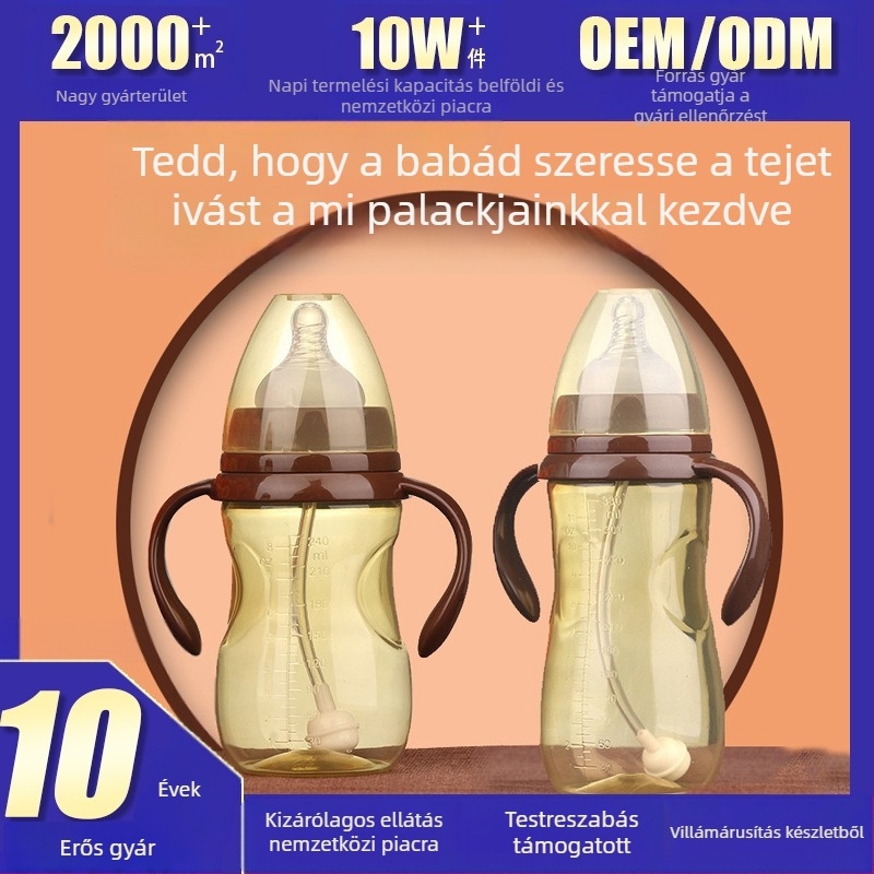 Magas hőmérsékletnek ellenálló, széles szájú műanyag szimuláció, anyatej cumisüveg, újszülöttek számára, puffadásgátló, repedésgátló fogantyúval