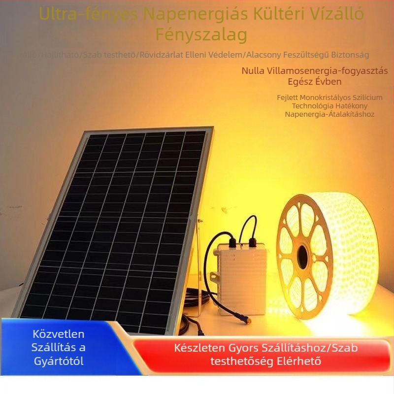 Új napelemes lámpa kültéri, vízálló, szuperfényes udvari erkéllyel, kerti hangulatvilágítással, villa eresz LED-es fénysávval