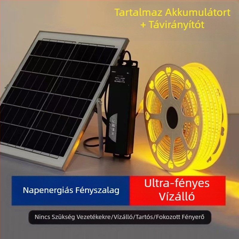Új napelemes lámpa kültéri, vízálló, szuperfényes udvari erkéllyel, kerti hangulatvilágítással, villa eresz LED-es fénysávval