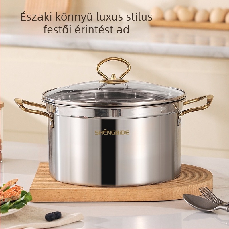 Határokon átnyúló binaurális leveses fazék rozsdamentes acélból készült, vastagított háztartási pörköltfazék, teljes öltönyfazék-készlet, 6 darabos ajándék SHENGBIDE