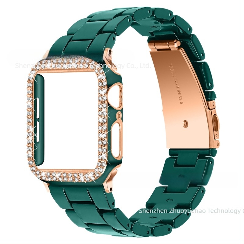 Apple Watch9 Apple Resin szíj + PC gyémánt kétszínű tok iWatch All-In-One szetthez alkalmas