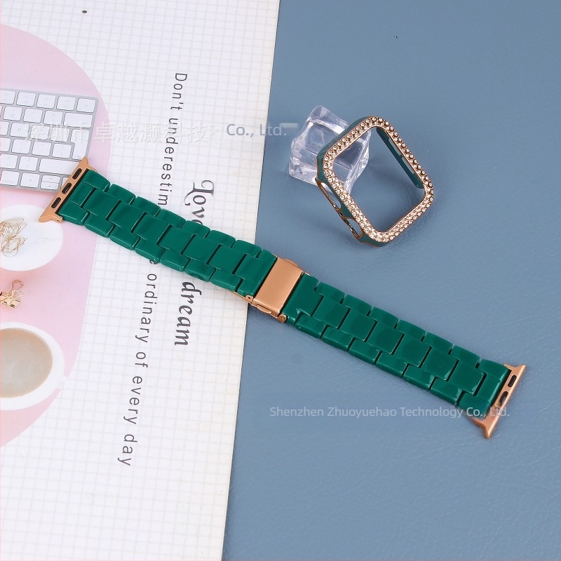 Apple Watch9 Apple Resin szíj + PC gyémánt kétszínű tok iWatch All-In-One szetthez alkalmas