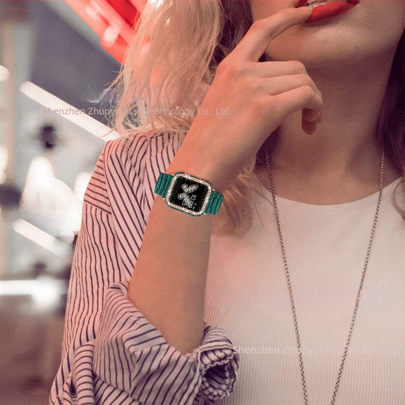 Apple Watch9 Apple Resin szíj + PC gyémánt kétszínű tok iWatch All-In-One szetthez alkalmas