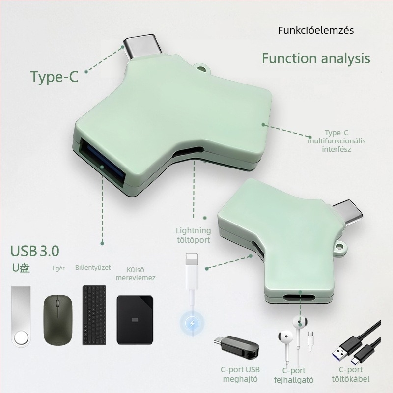 Alkalmas Apple mobiltelefon-adapterhez C típusú USB-ről kettő az egyben PD15W töltő-adatátviteli adapterhez