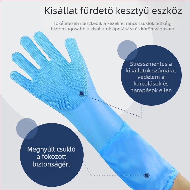 Szilikon kisállat fürdőkesztyűk, harapásgátló mosogatókesztyűk, meghosszabbított bársony vízálló női konyhai tisztító házimunka kesztyűk