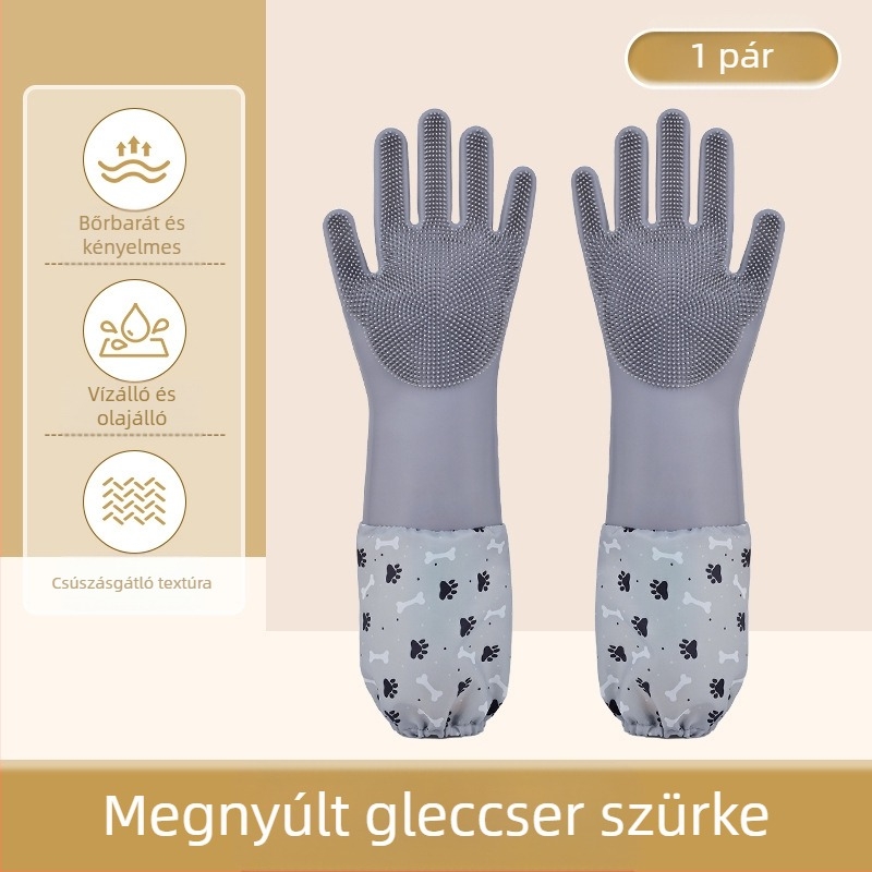Szilikon kisállat fürdőkesztyűk, harapásgátló mosogatókesztyűk, meghosszabbított bársony vízálló női konyhai tisztító házimunka kesztyűk