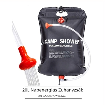 Kültéri összecsukható, napelemes termálfürdőzsák, hordozható, 20 literes kemping PVC zuhanyzsák, fekete fürdővíztároló zsák