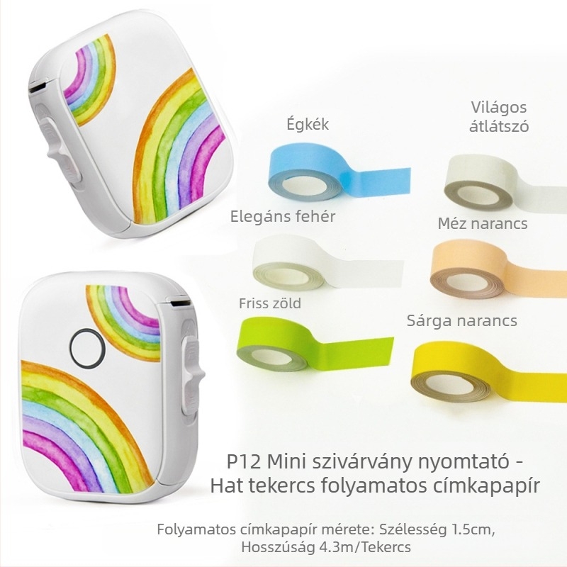 Otthoni címkenyomtató P12 folyamatos papírú hőcímke-gép öntapadós hordozható kézi mini nyomtató
