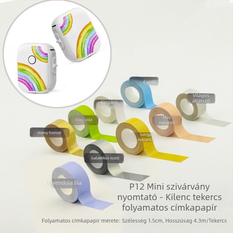 Otthoni címkenyomtató P12 folyamatos papírú hőcímke-gép öntapadós hordozható kézi mini nyomtató