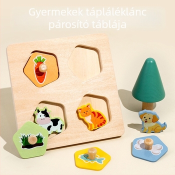 Kreatív gyermekeknek való fa állatos kirakós játékok baba koragyermekkori nevelés tápláléklánc kognitív kirakó tudományos és oktatási építőkockák kirakós tábla