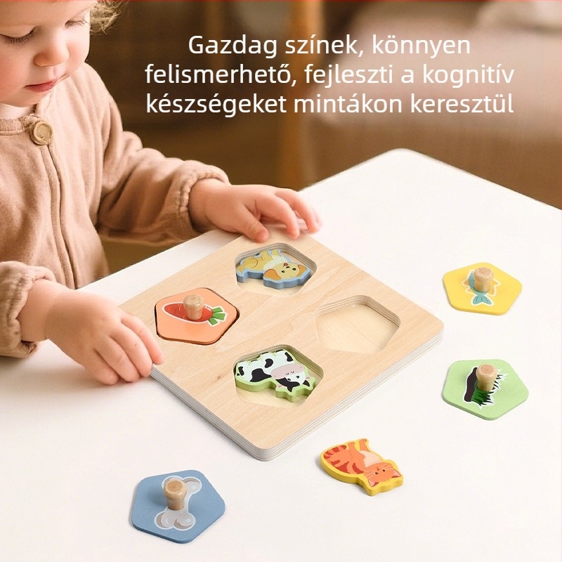 Kreatív gyermekeknek való fa állatos kirakós játékok baba koragyermekkori nevelés tápláléklánc kognitív kirakó tudományos és oktatási építőkockák kirakós tábla