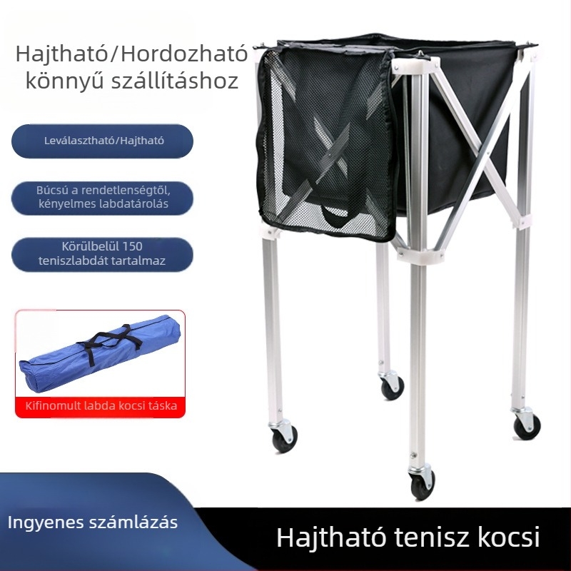 Összecsukható alumínium ötvözetből készült teniszkocsi mobil labdaszedő keret tárolótáska hordozható nagy kapacitású labdaszedő keret